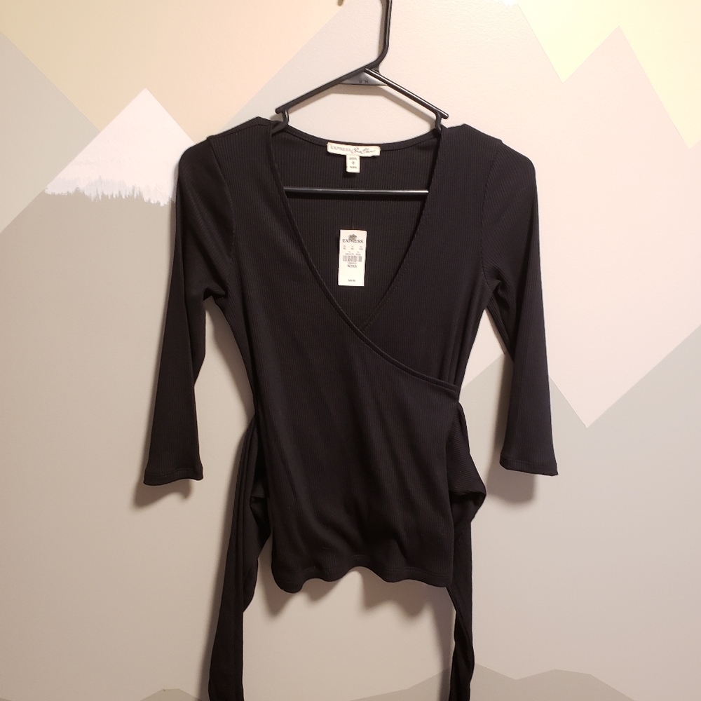 Ribbed wrap front sash tie top petite small